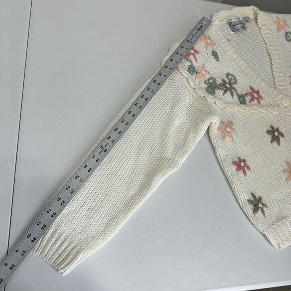 Vintage Nuggets Womens Sweater M White Floral Cardigan Hand Knitted Cottagecore - Picture 8 of 15